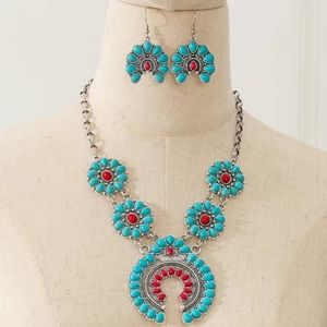 COPY - Gorgeous southwest turquoise squash Blossom statement Necklace and earri…